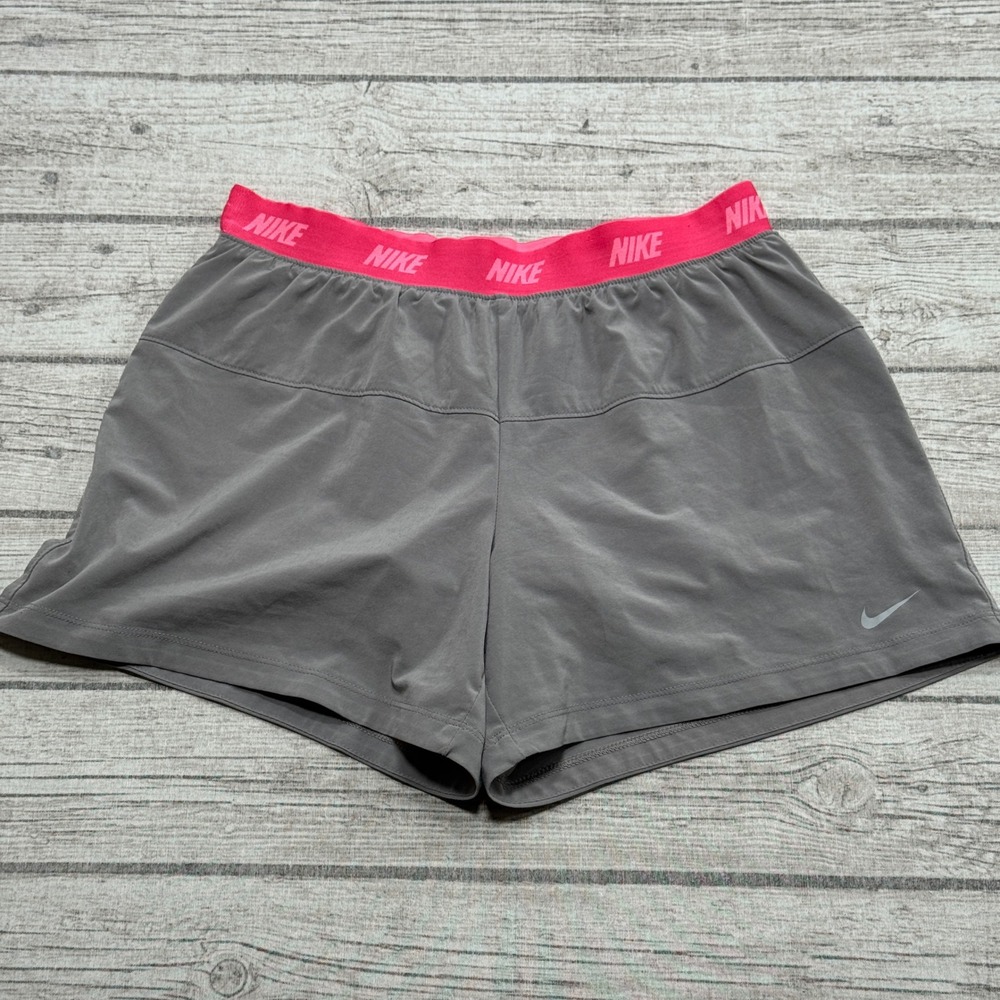 Nike Shorts Women's XL Grsy Pink Dri-FIT Logo Waistband Athletic Workout Running